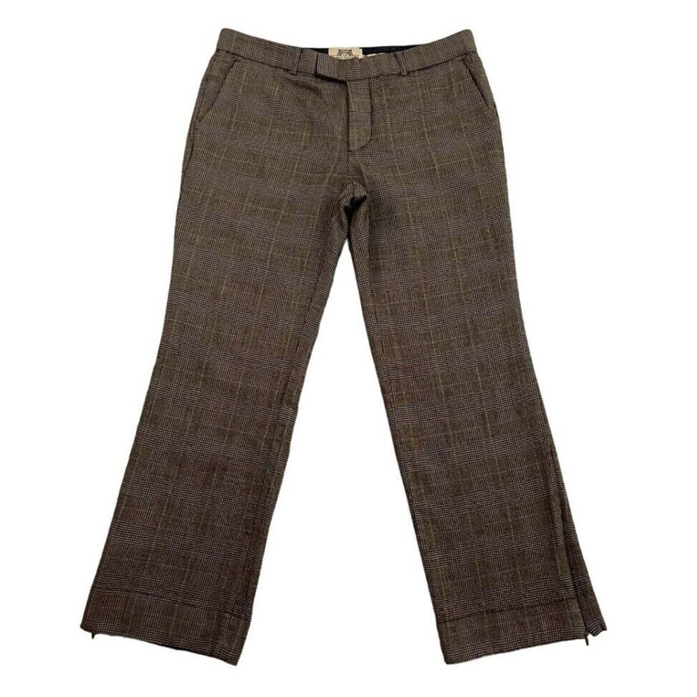 Juicy Couture Pants Womens Size 34 Brown Plaid Wool Tweed Wide Leg Side Zip Hem